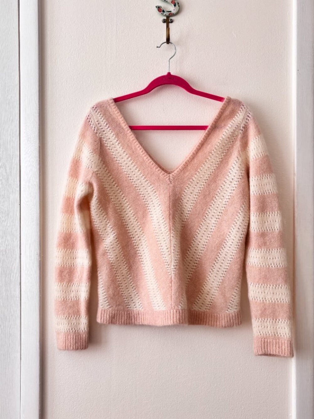 Sézane Ariel Kid Mohair Jumper in Pink Chevron - Picture 6 of 11